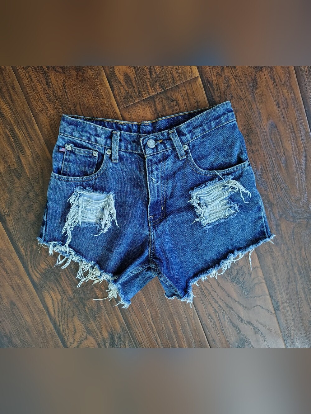 Polo by Ralph Lauren Distressed Dark Blue Denim Shorts